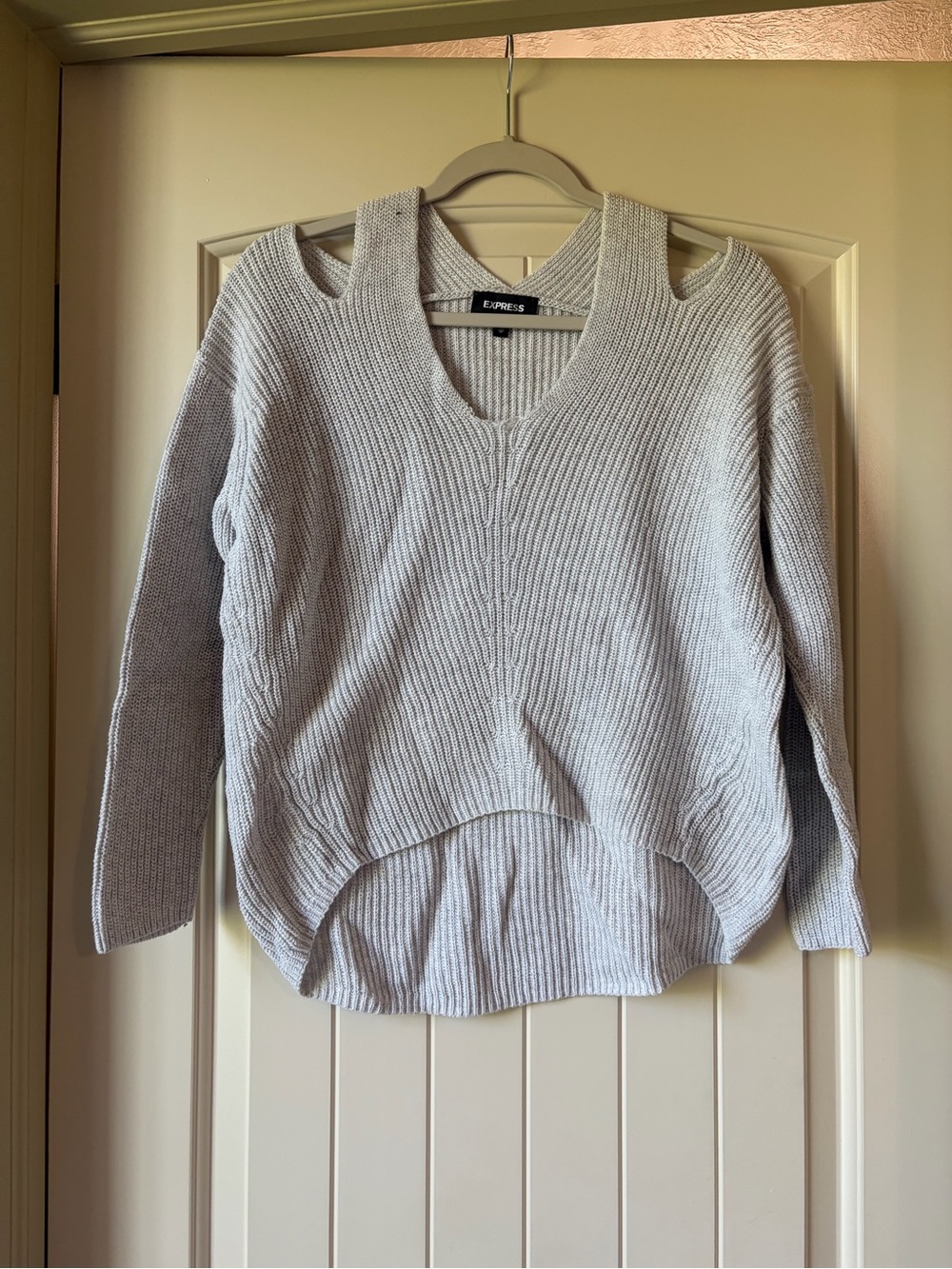 Express Cold Shoulder V Neck Knit Sweater